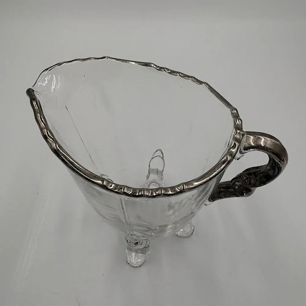New Martinsville Glass No. 42 Creamer Silver Plated Handle Rim
